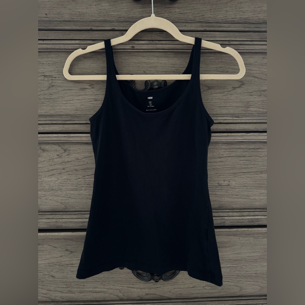 H&M Black Tank Top Basic Cotton Elastane Scoop Neck Sleeveless Small